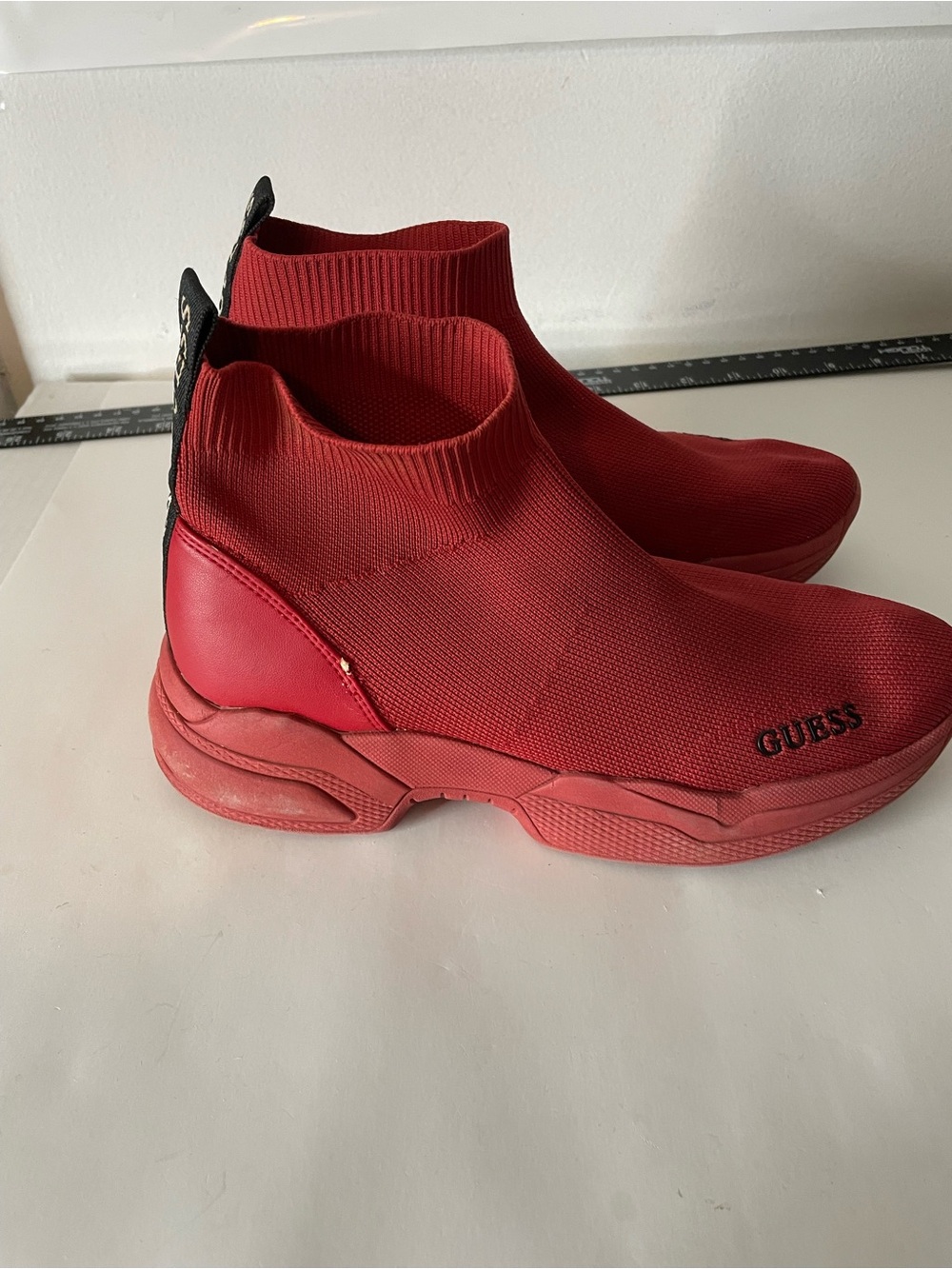 Guess Red Knit Sock Sneaker with Black Heel Tab